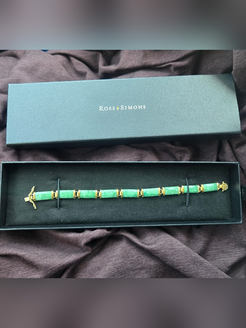 Ross-Simons "Good Fortune" Jade Bracelet 18kt Gold Over Sterling Silver